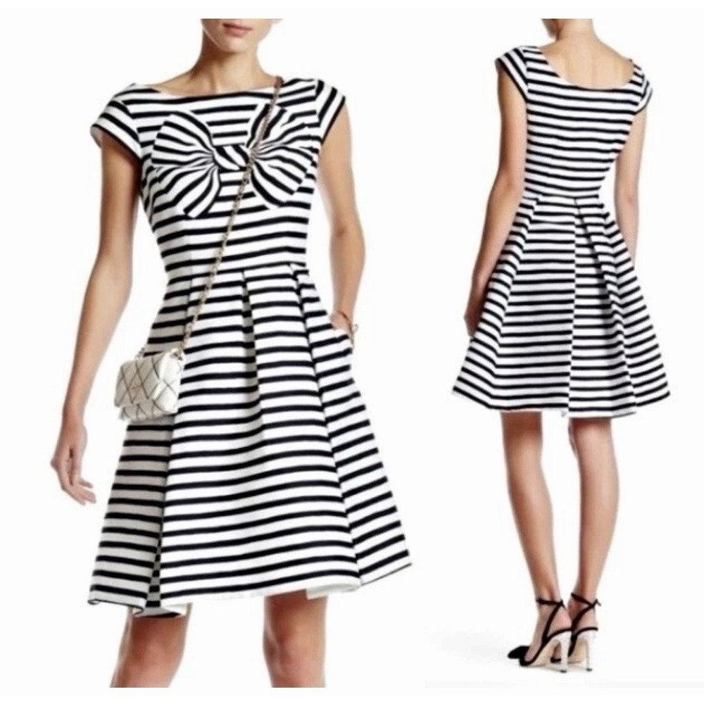 Kate Spade Mariella Bow Stripe Striped Dress Size 6 Fit and Flare Cap Preppy